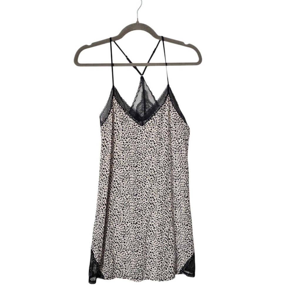 VICTORIA'S SECRET Lace Trim Animal Print Slip Dress Beige‎ Black XS Mini